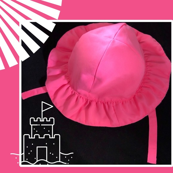 Ruffled Brim Neon Pink Beach Sun Swim Hat - Picture 2 of 5